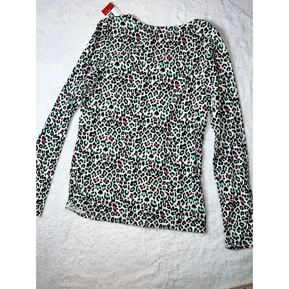 Epic Threads Girls Leopard Print Long Sleeve T-shirt Turquoise Pink White Sz L